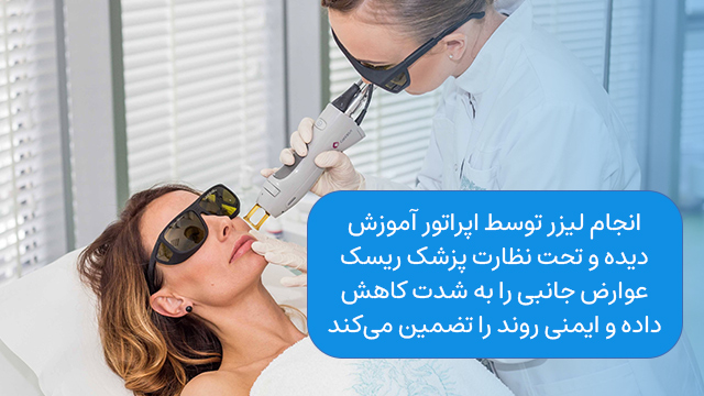 انجام لیزر توسط اپراتور آموزشدیده و تحت نظارت پزشک ریسک عوارض جانبی را به شدت کاهش داده و ایمنی روند را تضمین میکند.