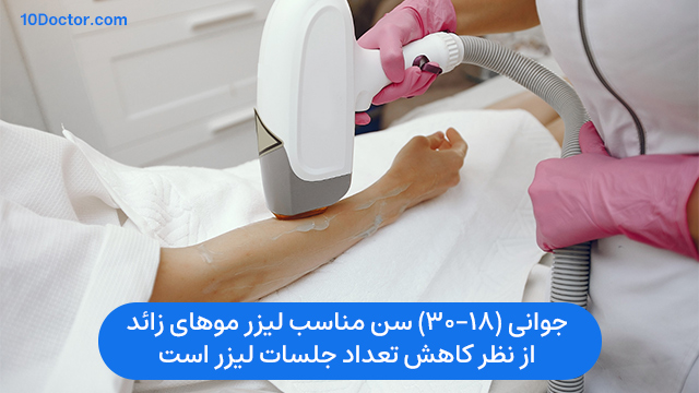 جوانی (18-30) سن مناسب لیزر موهای زائد از نظر کاهش تعداد جلسات لیزر است. 