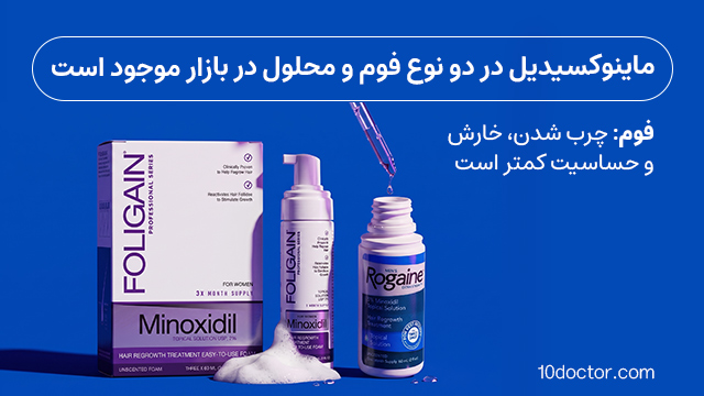 ماینوکسیدیل در دو نوع فوم و محلول در بازار موجود است.
